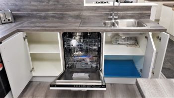 Kompact Slab Light Grey Gloss Kitchen Wood Effect Laminate Appliances