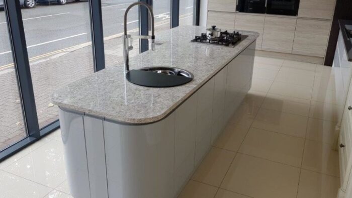 Silver-Grey-Gloss-Handleless-Kitchen-Island