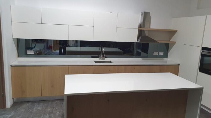 Italian Cucina Lube Wood Veneer & Matt White Kitchen & Island