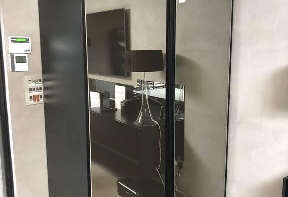 Ex Display Binova Double Pocket Door Bar Black Mirrored Aluminium Frames Single Unit