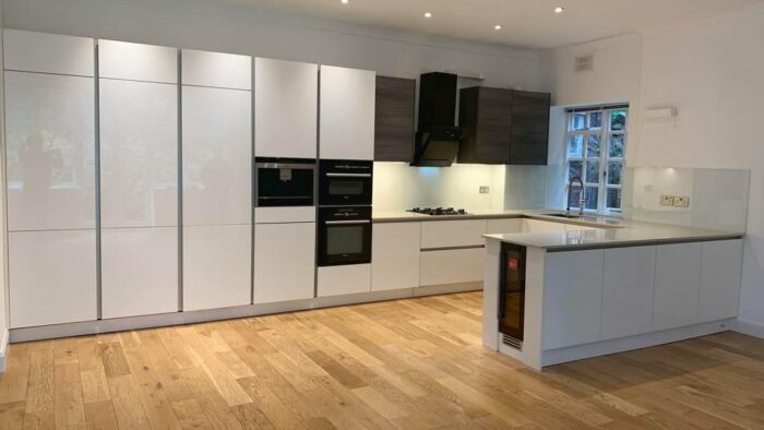 Large White Gloss Modern Handleless Kitchen