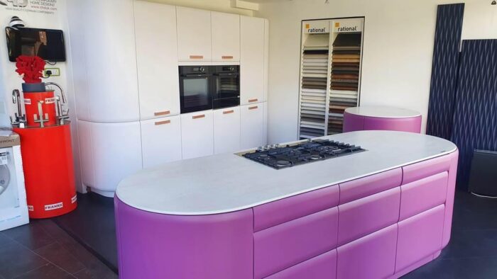 Rational Onda Curved Door Pink & White Matt Kitchen