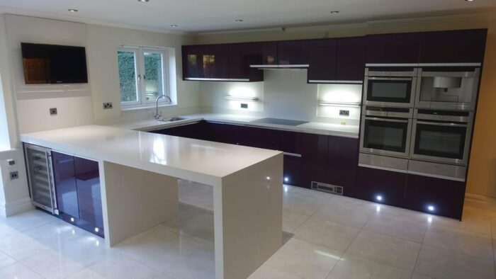 Modern Aubergine Gloss Kitchen & Island