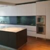 Boffi Handless Light Off White & Wood Veneer Kitchen & Island with Gaggenau Appliances