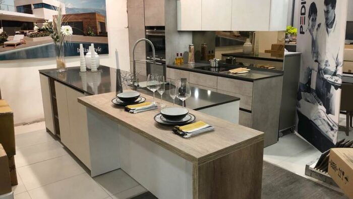 Ex Display Axis Grey and White Handleless Kitchen with Island