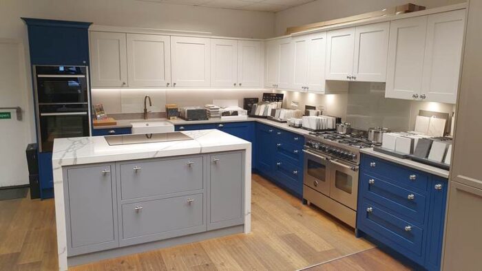 Ex Display PWS 1909 Inframe Shaker & Slab Blue, Grey Kitchen