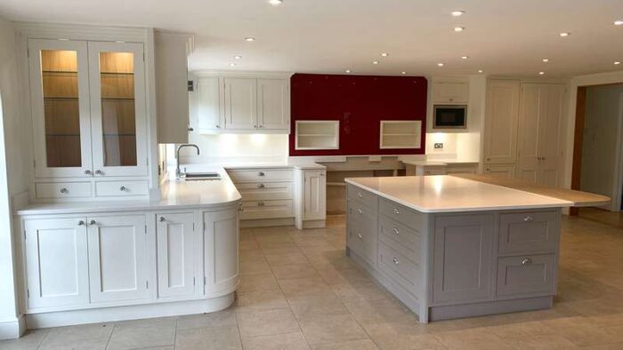 Large Modern Wood Door Shaker Bespoke Grey & White Kitchen & Island