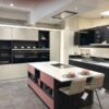 Ex Display Large Schmidt Lagune Kashmir Grey Gloss & Zonza Horizontal Grain-Pink Kitchen & Island Siemens Studioloine Appliances Silestone Quartz Worktops