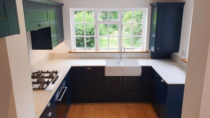 Painted Wren Shaker Matt Blue Kitchen Worktops & Appliances