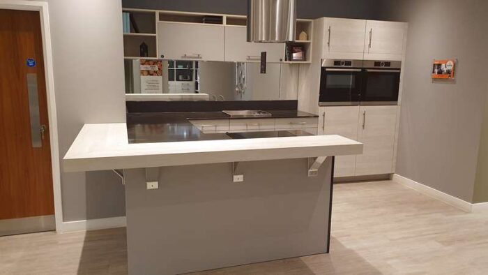 Ex Display Mobalpa Kiffa Tin Grey & Light Oak Kitchen with Silestone Worktops