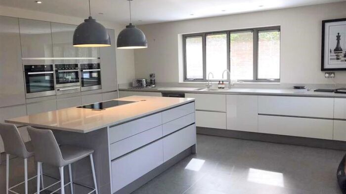 Large Dove Grey Gloss Kitchen & Butter Cream Shaker Utility Room