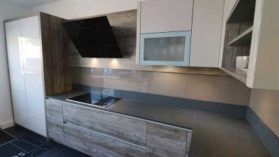 Schmidt Gloss Kashmir Grey and Canyon Wood Effect Arcos Kitchen with Silestone Worktops & Miele Appliances