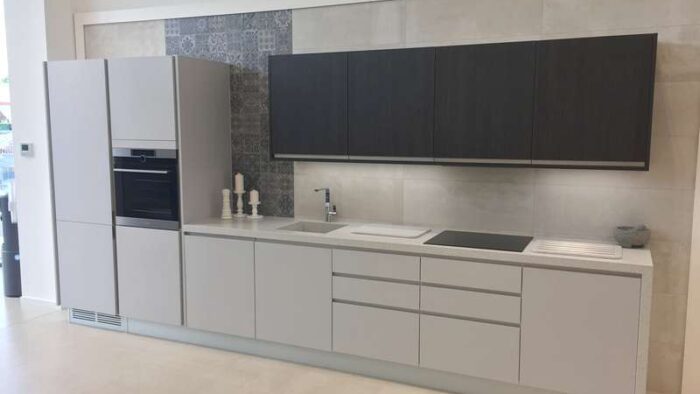 Ex Display Porcelanosa Cemento Grey Matt & Roble Negro Textured Laminate Wood effect Kitchen