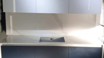 Ex Display Uform Matt Inigo Blue & White Handleless kitchen with Blanco Silegranite Sink