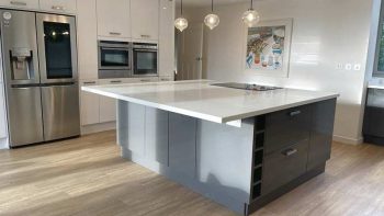 Howdens Modern Grey & White Gloss Kitchen & Island Neff Appliances