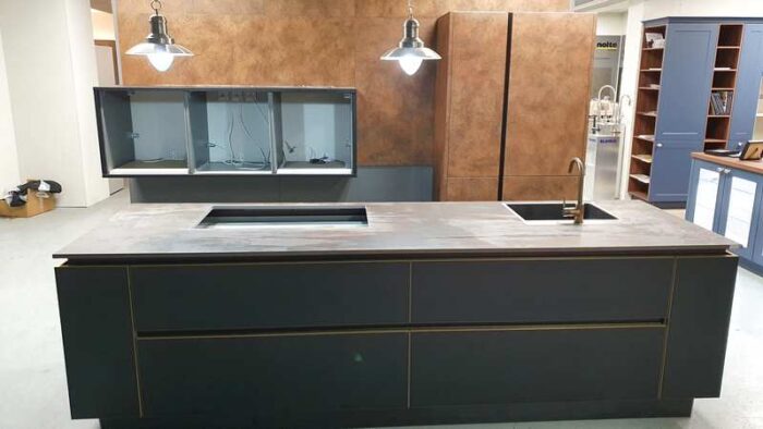 Ex Display Nolte Handleless Flair Matt Black & Copper Kitchen with Dekton Worktops