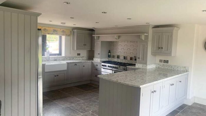 Large Modern Light Grey Shaker Kitchen & Utility Room Appliances Granite Worktops