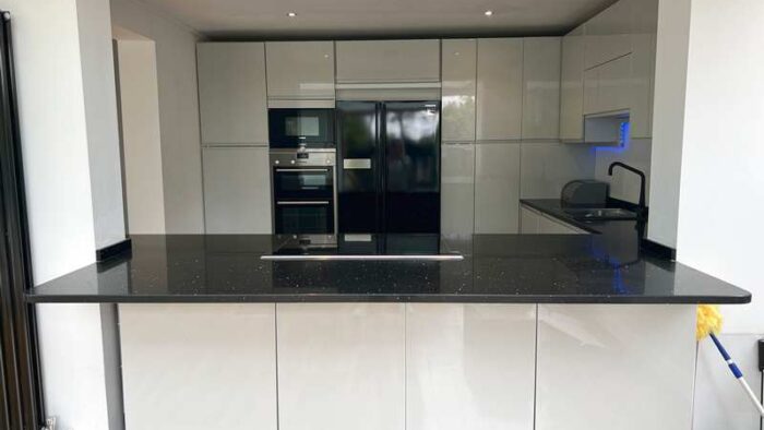 Howdens Ultima Light Slate Grey Gloss Modern Kitchen