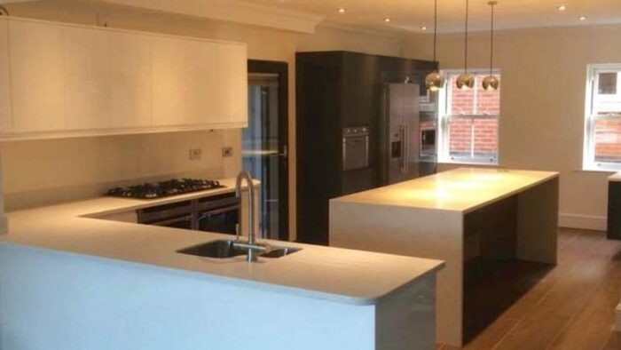 Large Bespoke Anthracite White Gloss Parapan Kitchen & Island