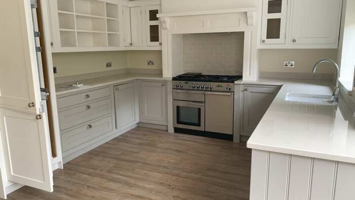 Painted Wood Off White & Grey Inframe Shaker Kitchen, Worktops & Appliances