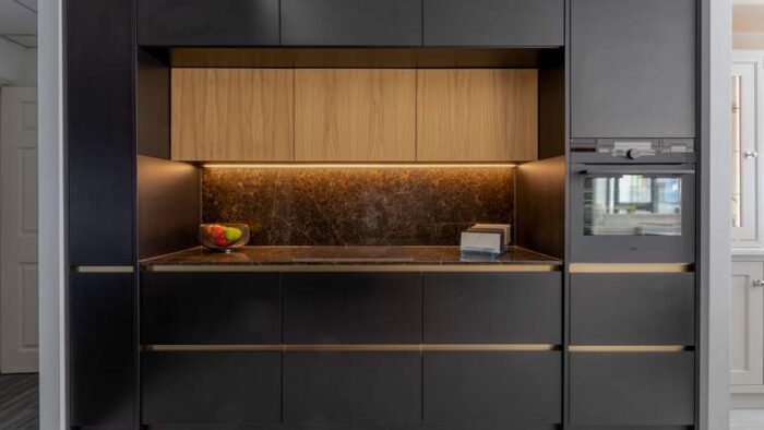 Ex Display Matt Black Tall Run Gold Trim Profile AEG Appliances Quartzform Planet Mars Worktops