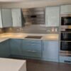 Fabulous Retro Gloss Blue Kitchen with Quartz Worktops & Appliances