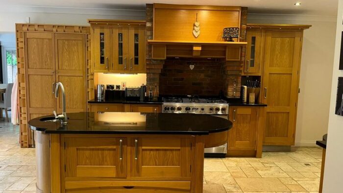 Handmade Bespoke Oak Wood Inframe Kitchen with Black Granite & Appliances