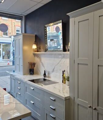 Ex Display Bespoke Light Grey - Dark Green Walnut Interior Kitchen & Island