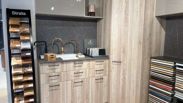 Ex Display Mobilturi Pop Marmo Marrone Corner Unit & Drawers Marble Nero Laminate Worktop