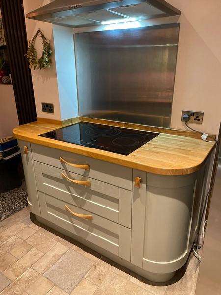 Howdens Sage Green Shaker Kitchen + Appliances Wood Worktops - 3831865