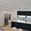 Large Modern Matt Blue & White Kitchen & Island Miele Appliances & Stone Worktops