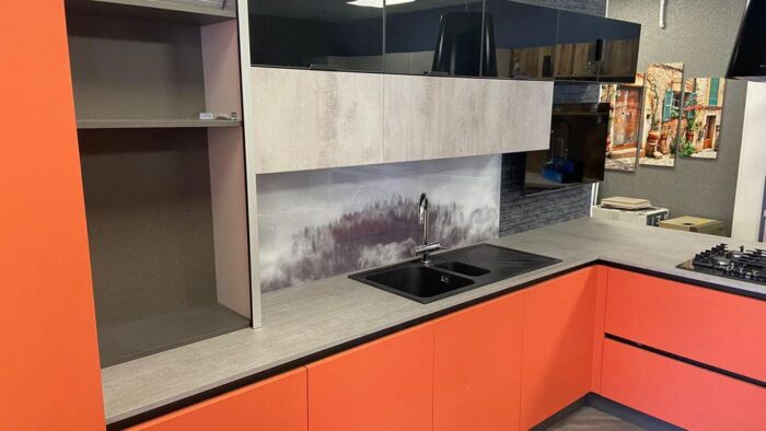 Ex Display Mobilturi Coral - Cement Grey Kitchen & Peninsular inc Cement Grey Laminate Worktops & Table