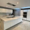 Boffi Handleless Modern White Lacquered Kitchen & Island Miele Appliances White Worktops