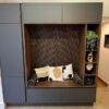 Ex Display Hacker Porto Handless Graphite & Walnut Boot Room Nook inc Seating Area - Boot Storage - Hanging Cupboard Space