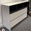 Ex Display Hacker White Gloss Terra Oak Open Shelving Drawer Unit