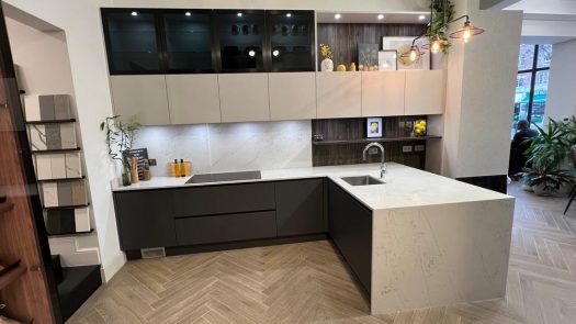 Ex display Hacker Porto Handleless Graphite - Taupe Glass Kitchen ...