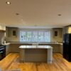 Extra Large Wickes Heritage Sage Shaker Kitchen & Island Rangemaster Hotpoint Appliances Marble effect Worktops