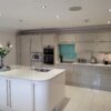 Jade Grey & Ivory Gloss Kitchen & Island Bosch Franke Elica Appliances Quartz Worktops