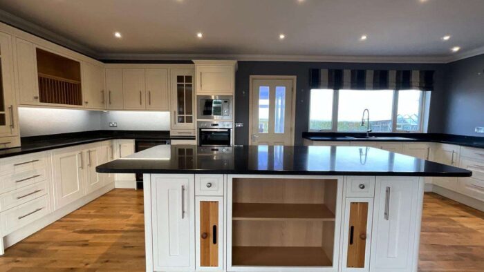 Large Bespoke White Shaker Wood Door Kitchen & Island