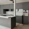 Poggenpohl Gaggenau Modern Grey Handleless Kitchen & Island Gaggenau Liebherr Siemens Quooker Appliances Corian Worktops