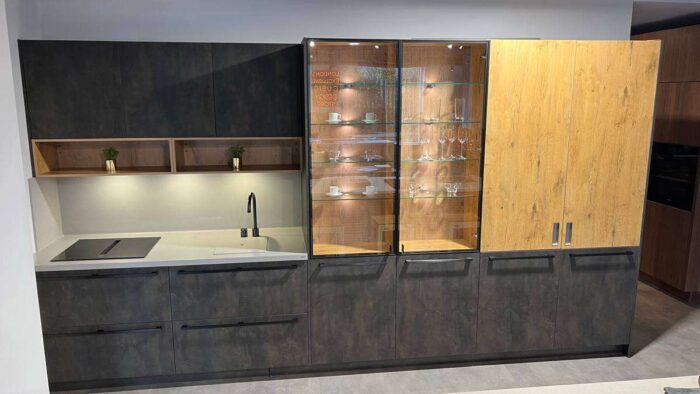 Ex Display Pronorm Proline Pocket Door Steel & Oak Finish Kitchen