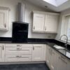 Milbourne Modern Almond Shaker Kitchen & Peninsular Bosch Beko Appliances Black Granite Worktops