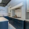 Ex Display Large Hacker Hampton Ash Lacquer Velvet Blue / White Kitchen & Island Silestone White & Grey Veined Worktops Sink & Tap