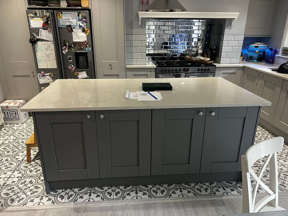 Modern Bespoke Dark & Light Grey Shaker Kitchen & Island - 3832168 ...