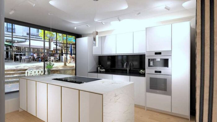 New Boxed Poggenpohl Contour Polar White + Diamond Grey Kitchen & Island select Miele Appliances