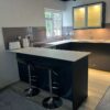 Under 1 Year Old Howdens Navy Modern Kitchen - Lamona Appliances - White Grey Veined Laminate Worktops