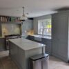 Ashford & Brooks Dovetail Joint Dust Grey Modern Kitchen & Island – Quooker Falcon Bosch Appliances – Carrera White Grey Veined Worktops