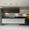 Brooklyn Modern Dark Wood & White Gloss Kitchen Floating Units - Hoover AEG Appliances - Granite Worktops