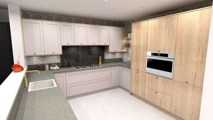 Ex Display Beeck Trend B Shaker Halifax Oak & Kashmir Kitchen – Fulgor Liebherr AEG Falmec Appliances - Worktops