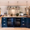 Large Modern Bespoke Forbrook Dust Grey / Blue / Oak Dovetail Joint Kitchen & Large Island with Butchers Block & Large Dresser & Utility Room & Boot Room